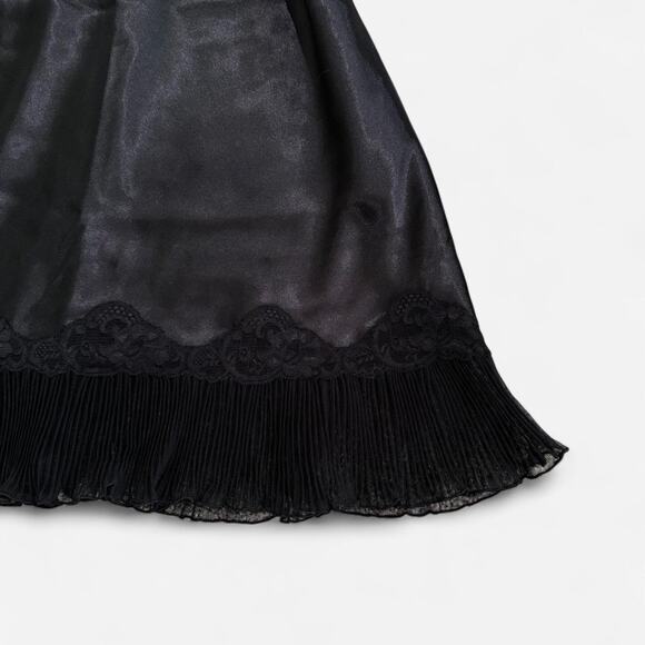 VTG Y2K Frederick's of Hollywood Black Satin Floral Lace Trimmed Mini Slip Dress - Picture 3 of 8